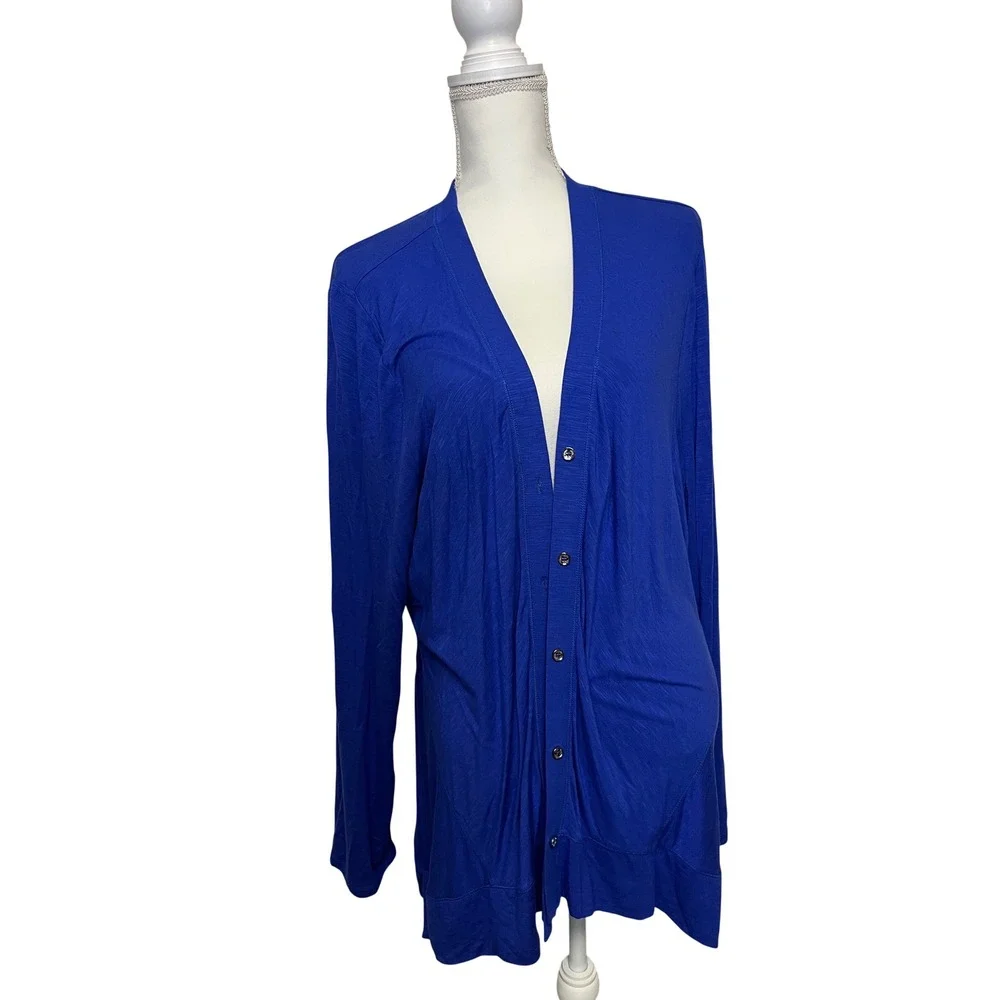 LOGO by Lori Goldstein Women's Blue Long Sleeve Cardigan With Buttons Size XL